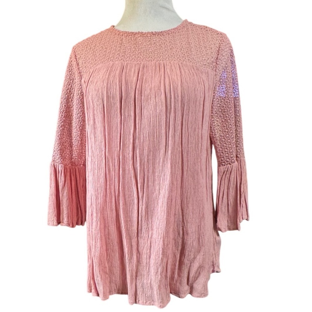 Gap Tunic Blouse Womens Small Lace Crochet Bell Sleeve Pink Passion Rose Boho